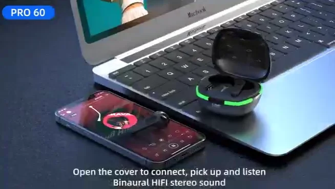 Écouteurs Bluetooth TWS Pro60 – Sans Fil, Sport, Réduction De Bruit Active, Noir