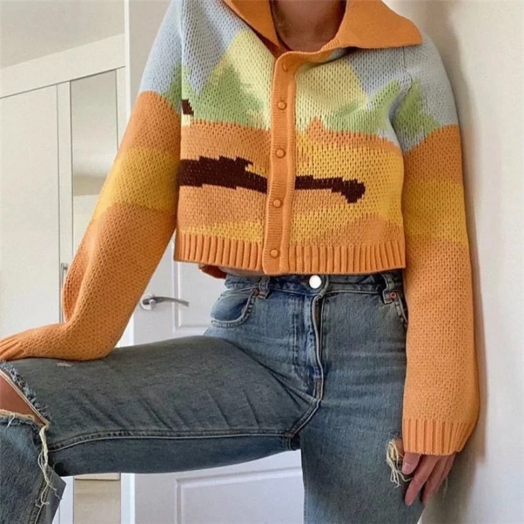 China New Fashion Designer Multi Color Pattern Cardigan Ladies Harajuku Seutere Jacquard Tapestry Custom Knitted Sweater.jpg