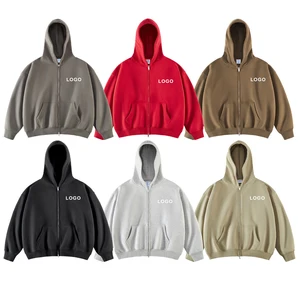 2026 Autumn Winter Unisex Cardigan Sweater Brand Hooded Fleece Lined Thickened 350G Double Zipper New Loose Tides Solid Pattern