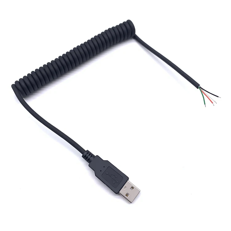 Coiled Spring Wire USB to Open 4 Tinned Bare Wires End Cable coiled usb cable usb coiled cable spiral cable coiled usb white coiled usb data cable usb cable spring design spring usb cable usb spring wire cable