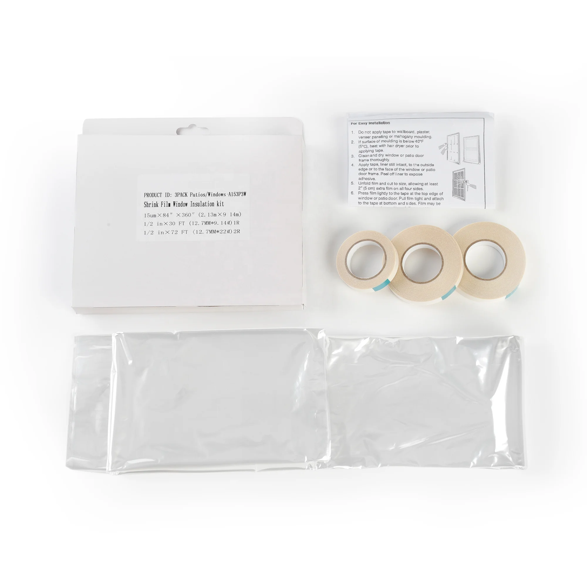 Indoor Window Insulator Film Kit,3 Windows Shrink Film Window
