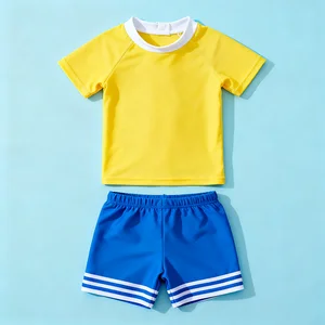 Oeko Tex Custom Boys Kids Summer Swimwear Two-Piece Animal Print Swimsuit Sets Short Sleeves Soft Breathable for Baby