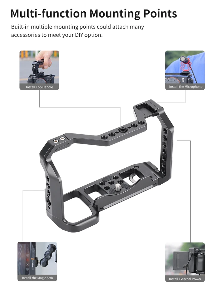 Kingma Aluminum Alloy Protect Camera Vlog Accessories Multi-function Mounting Points Camera Cage for Son. A7C
