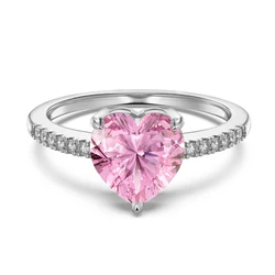 Anello di gioielleria geometrico in argento 925 di lusso con diamante rosa a forma di cuore, per fidanzamento da donna | SHEIN ALIA