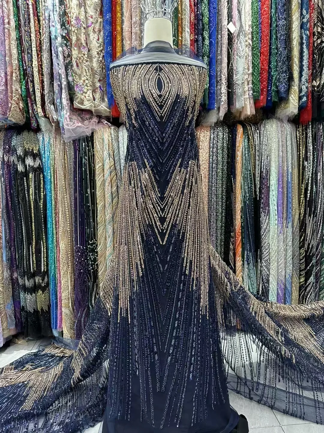 NI.AI Nigeria Sequins Lace Fabrics 2024 High Quality Beaded Lace Net Background With Sequin Lace Fabric Bridal Fabric NI.AI Nigeria Sequins Lace Fabrics 2024 High Quality Beaded Lace Net Background With Sequin Lace Fabric Bridal Fabric