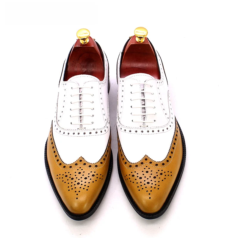 Classic Wingtip Men Dress Shoes & Oxford Shoes White Brown Lace up Fashion Brogue Pointy Toe for Men Wedding Party Classic Wingtip Men Dress Shoes & Oxford Shoes White Brown Lace up Fashion Brogue Pointy Toe for Men Wedding Party