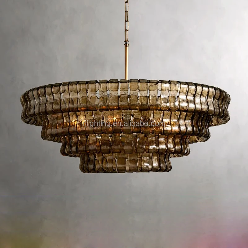 Custom Post-modern High Ceiling Brass Lantern Hotel Lobby Living Room Restaurant Oval Italian Murano Glass Chandelier