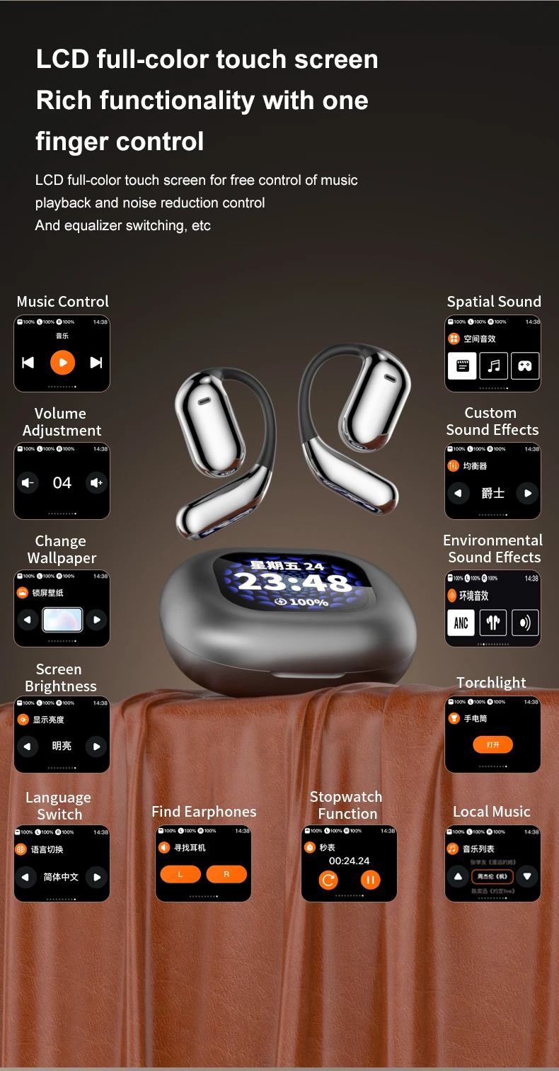 2024 Q16 Pro Wireless Earbuds Lcd Touch Control Screen Ear Hooks Earphone Bt 5.4 Camera Music Anc Noise Reduction Headphones - Buy Q16 Pro Wireless Earbuds anc Noise Reduction Headphones ear Hooks Earphone