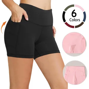 New Summer Women's High Waist Solid Color Nylon Quick Drying Yoga Suit with Tummy Control Belt Pocket Outdoor Running Shorts