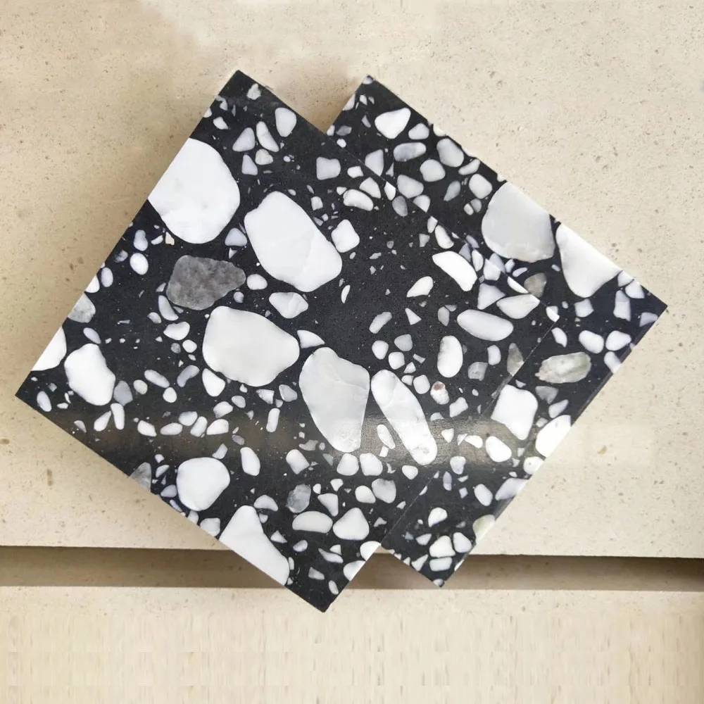 Artificial Stone White Dots Black Terrazzo Flooring