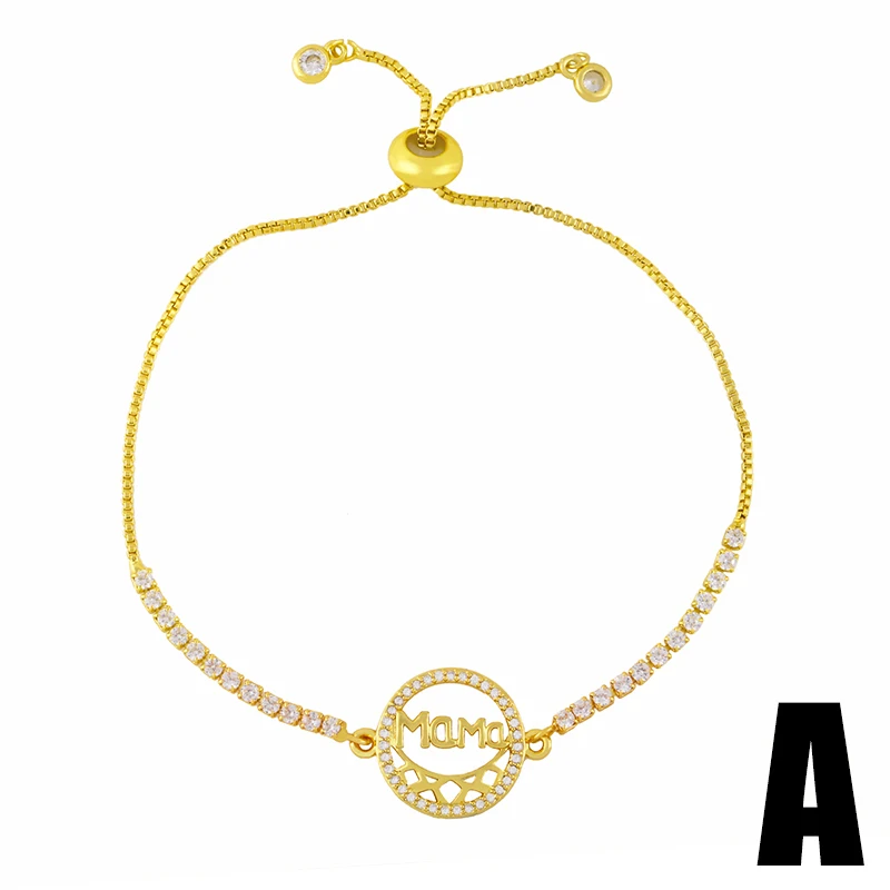 Gold Link Chain Mama Heart Bracelets for Women CZ Multicolor
