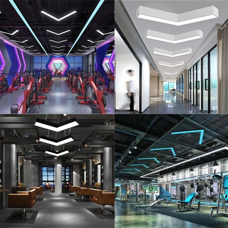 Modern V-şekilli Işıklar Ticari İç Mekan Aydınlatması Stüdyo Ofis LED Asma Avizeler Tavan Sarkıtma Işıkları