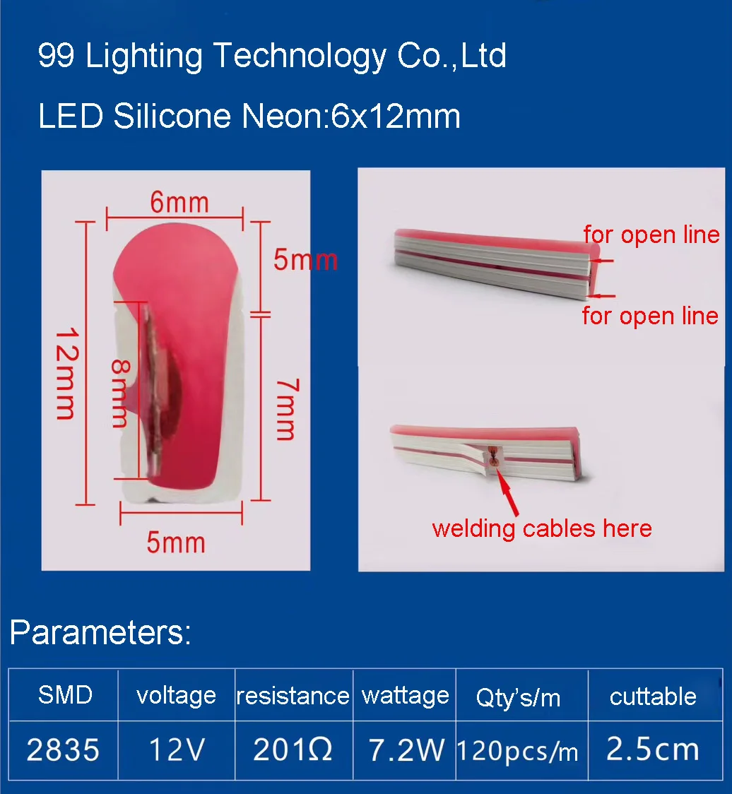 New Design 6x12mm 1cm Cutting Silicone Tube for DIY Neon LED Light Signs Led Neon Mirror 24V Input Voltage Blue CCT Purple