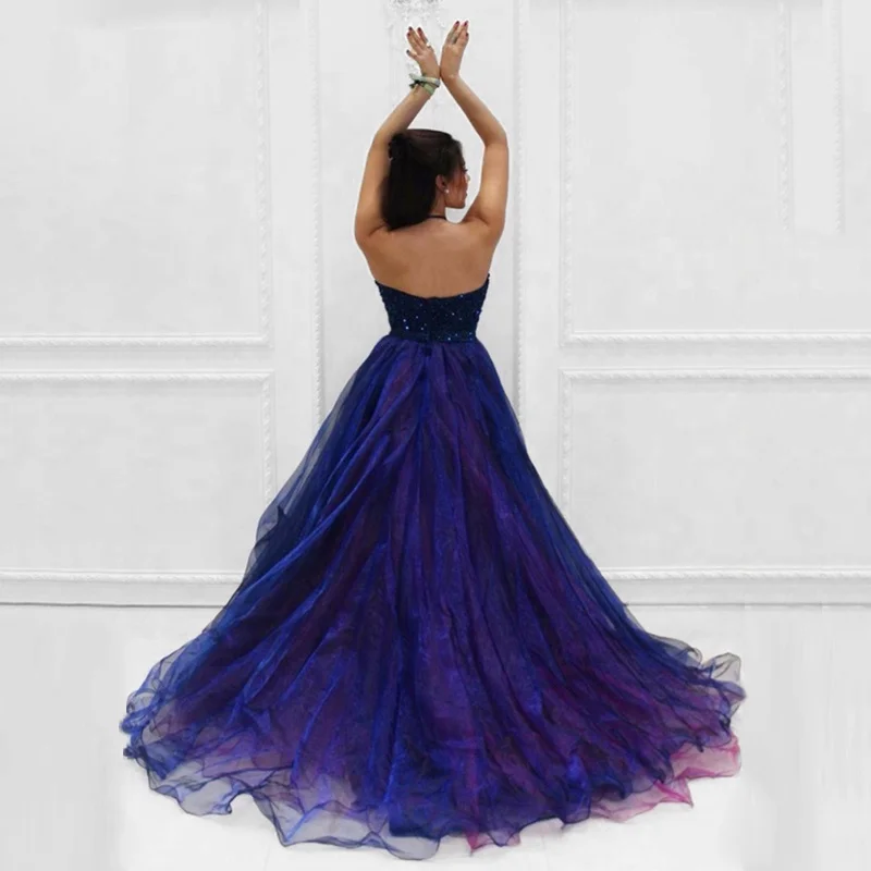 Front Short Long Back Chaozhou Halter Beaded Women Evening Dresses