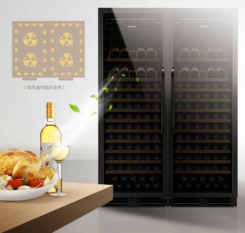 Compressor Intergrated Commercial Big Wine Cellar Refrigerator Dual Zone Double Door Wine Beverage Fridge Cabinet 300 Bottles