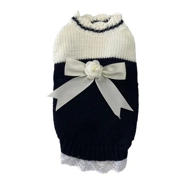 Autumn winter luxury design dog knitted sweater vest black white sweater for small medium size dogs