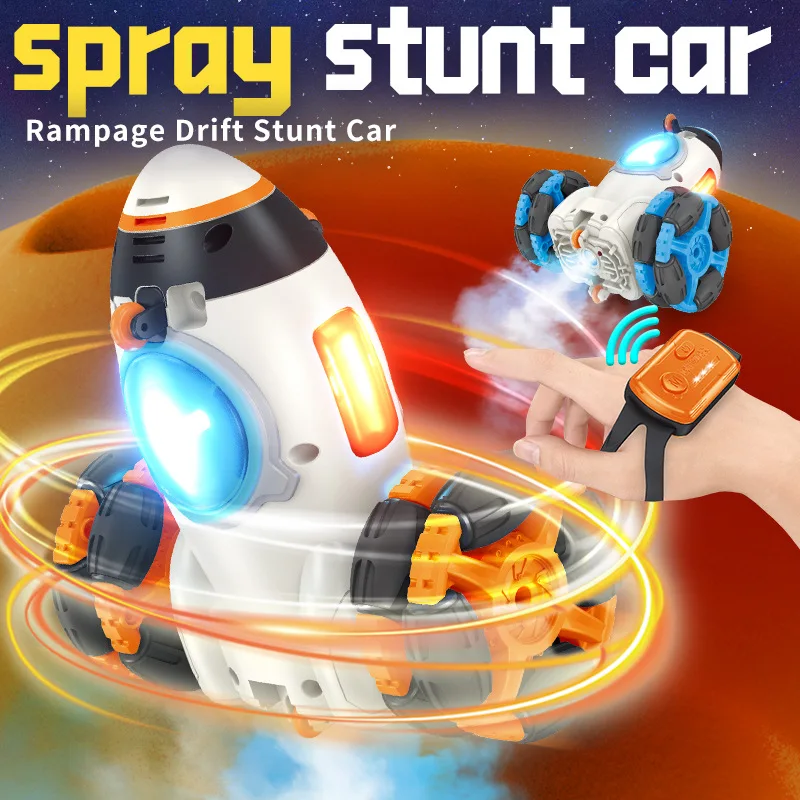 Led Light Rocket Car Remote Control Stunt Car 360 Degree  Rotation Space Vehicls Rc Car with Smoke Mist Spraying