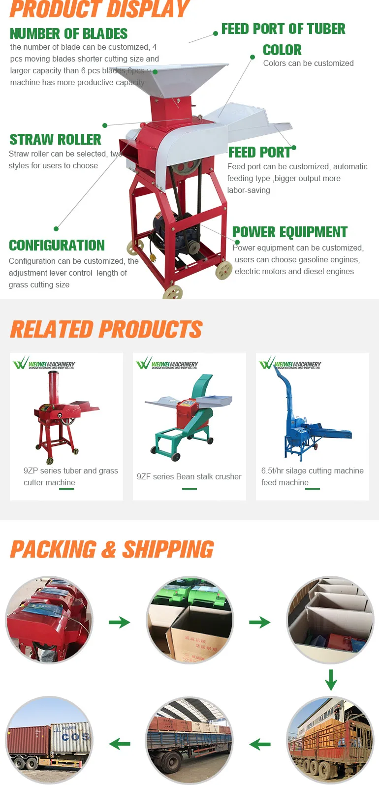 Weiwei машинная дробилка оборудование для кормового корма резки соломы коровы