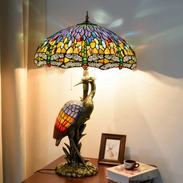 モダンブルー藤アートテーブルランプクレーンモチーフベース装飾寝室