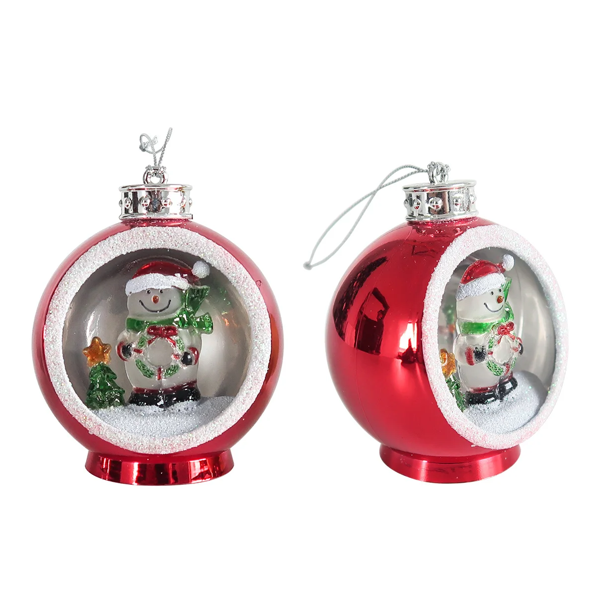 Christmas tree hanging decoration round rattan glass material sphere balls with snowman  inside