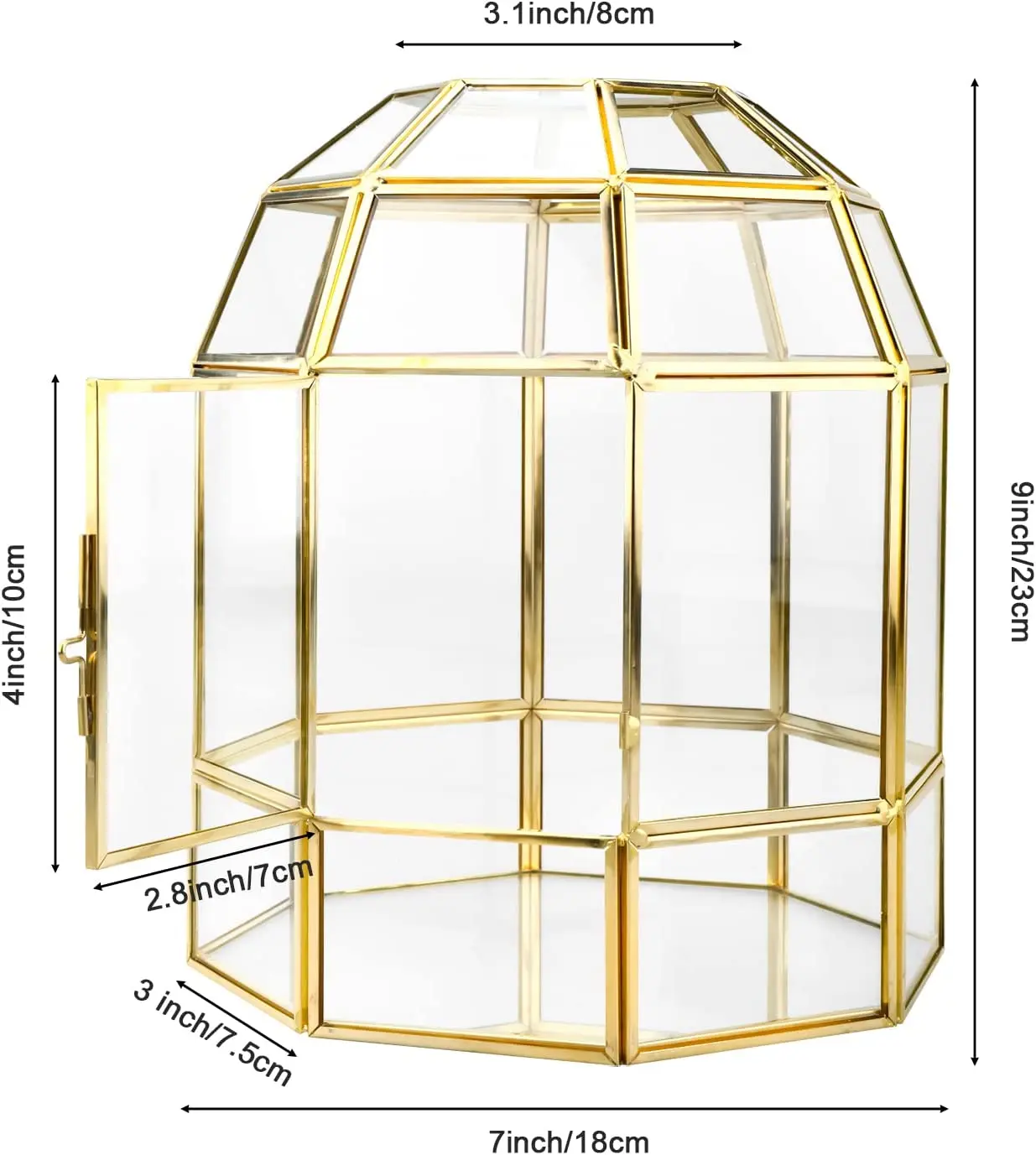 Scatola In Vetro Homtone 31 Cm Con Fessura E Lucchetto A Cuore, Terrario Geometrico Nero, Per Centrotavola E Regali