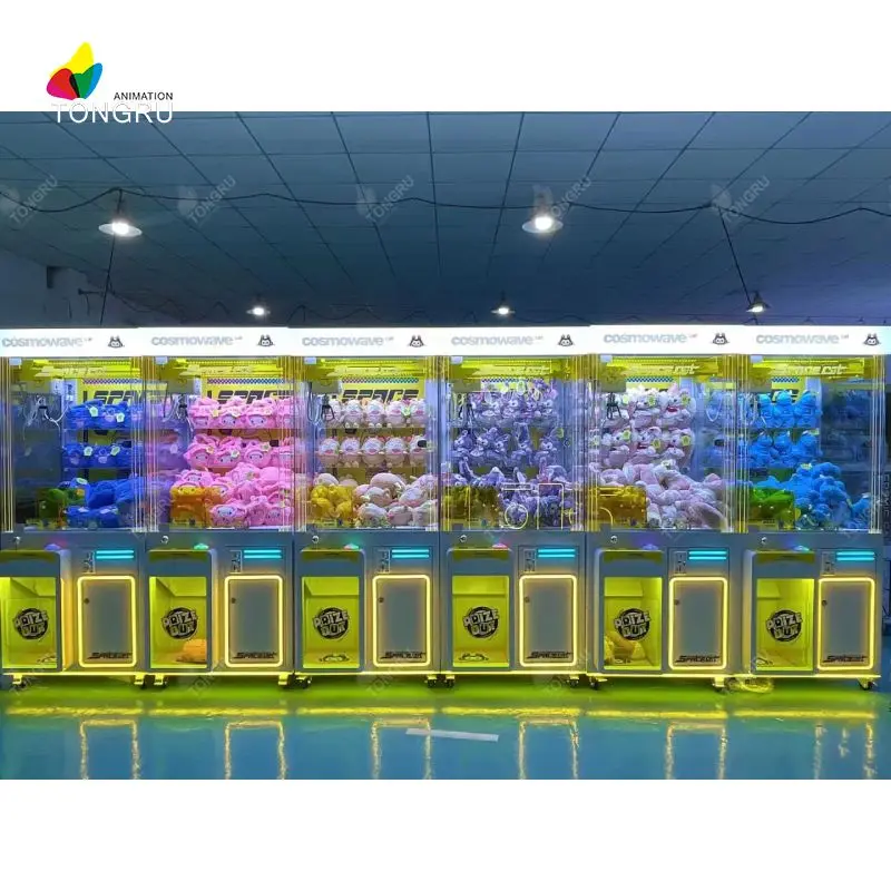 Luminous Crane Toy Coin-Operated Arcade Prize Vending Game Top Box Teddy Bear Claw Machine for Kids Game Centers Made of Plastic