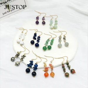 Simple Summer Vintage Geometric Earrings Multi-Color Seed Bead Tassel Pendant Natural Stone Gold Plated Stainless Wedding Gift