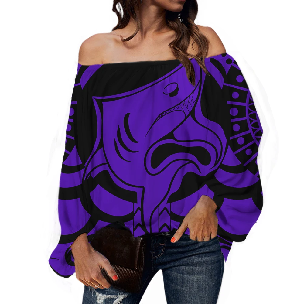 Camisa Estampada Para Mujer,Top De Manga Larga Sin Tirantes De Chifón  Púrpura A Rayas Polinesianas Con Estampado Tribal De Tiburón,Venta Al Por  Mayor - Buy Camisas Vintage Blusa De Las Mujeres,Las Mujeres