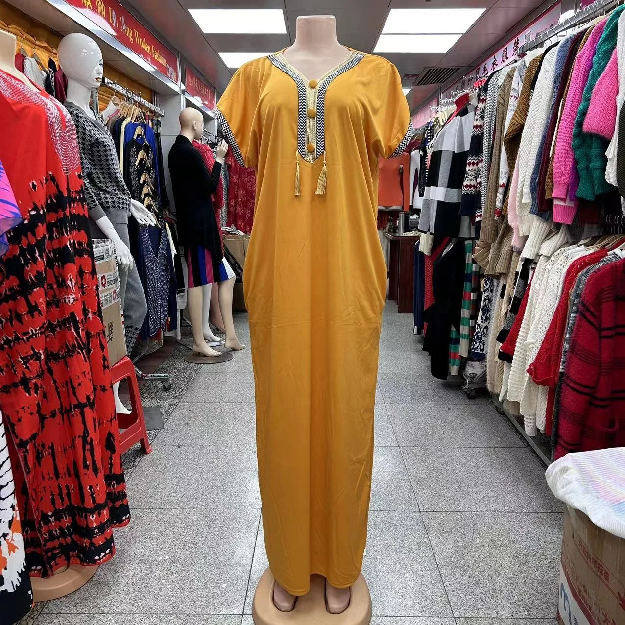 New African Fashion Loose Multi Color Gold Weaving Tassel Style Clean Color Simple Latest  Design Women Dress