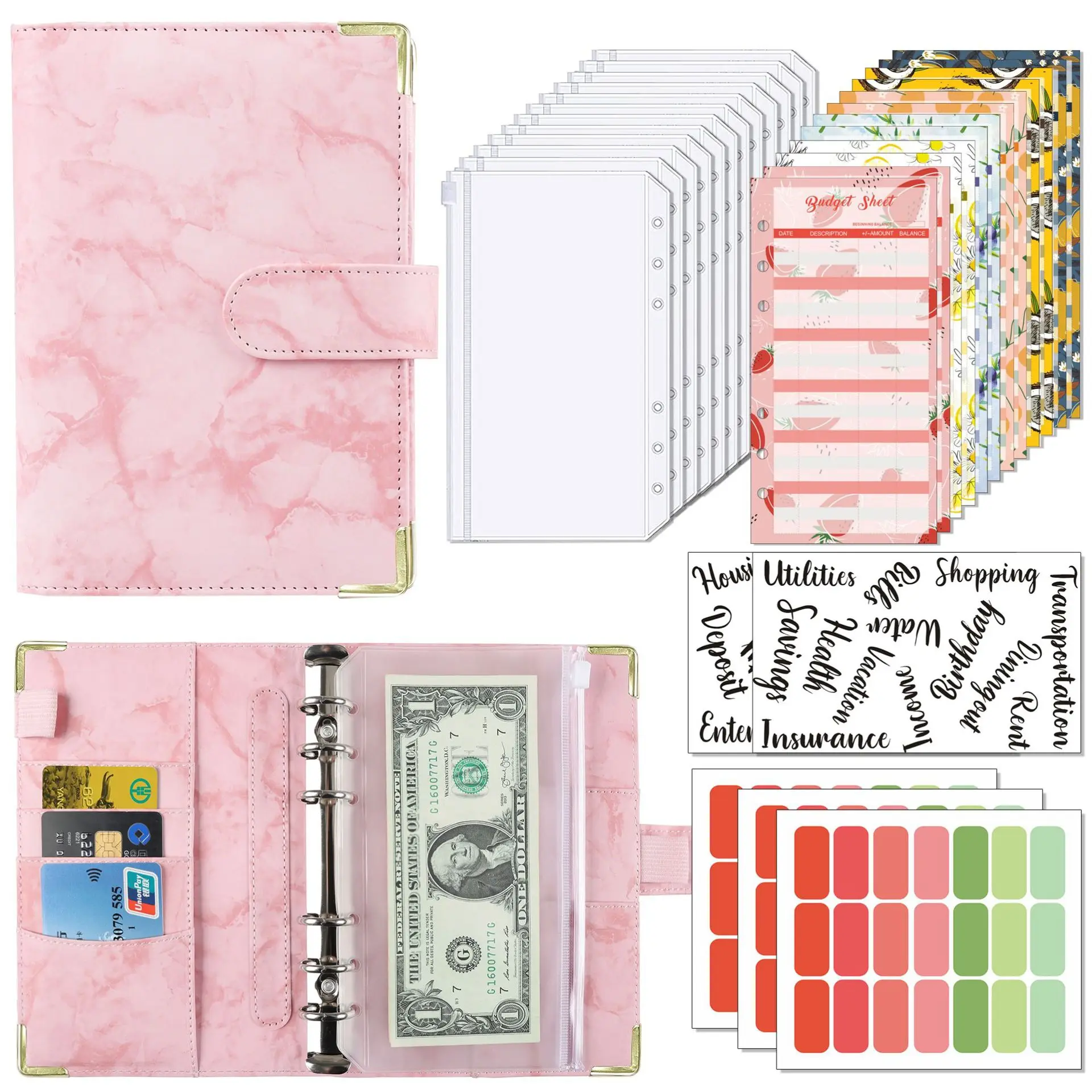 Pu Leather Money Budget System Binder Notebook Marble A6 Budget Binder ...