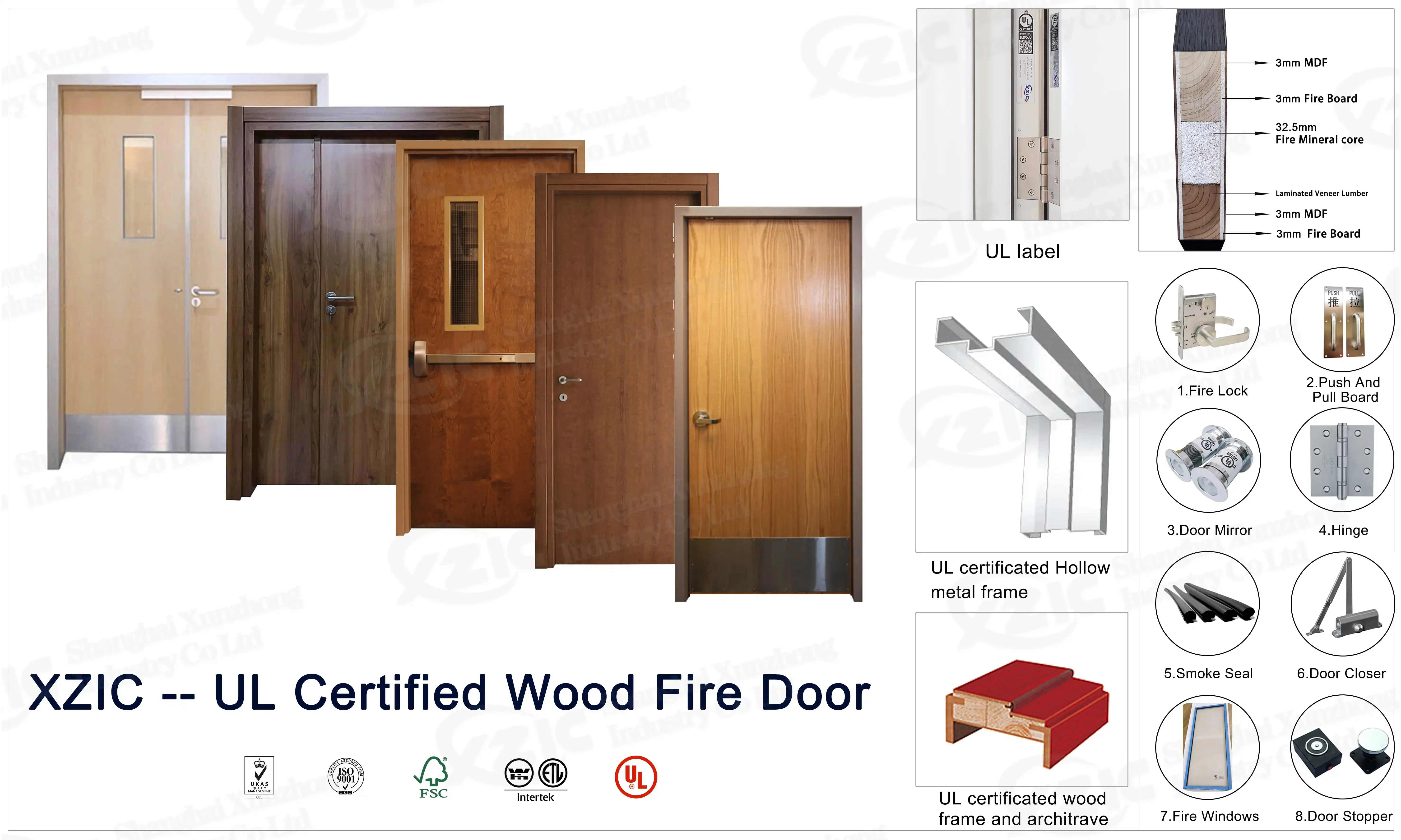 Ul Commercial Fire Rated Door Interior Wooden Flat 2panel Shaker Primed Door 32 In X 80 In