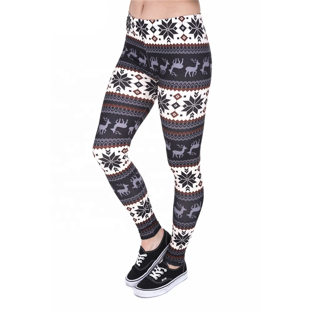 Print Christmas Snowflake Deer Leggings 