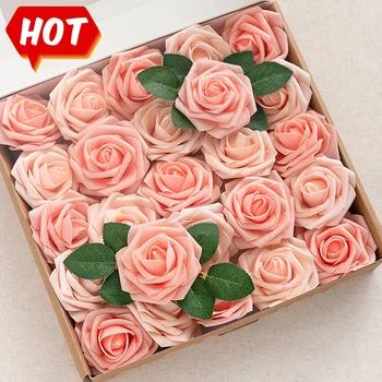 25PCS PE Foam Flowers Artificial Real Touch Roses with Stem For DIY Wedding Decor Centerpieces Arrangements Bouquets Pink
