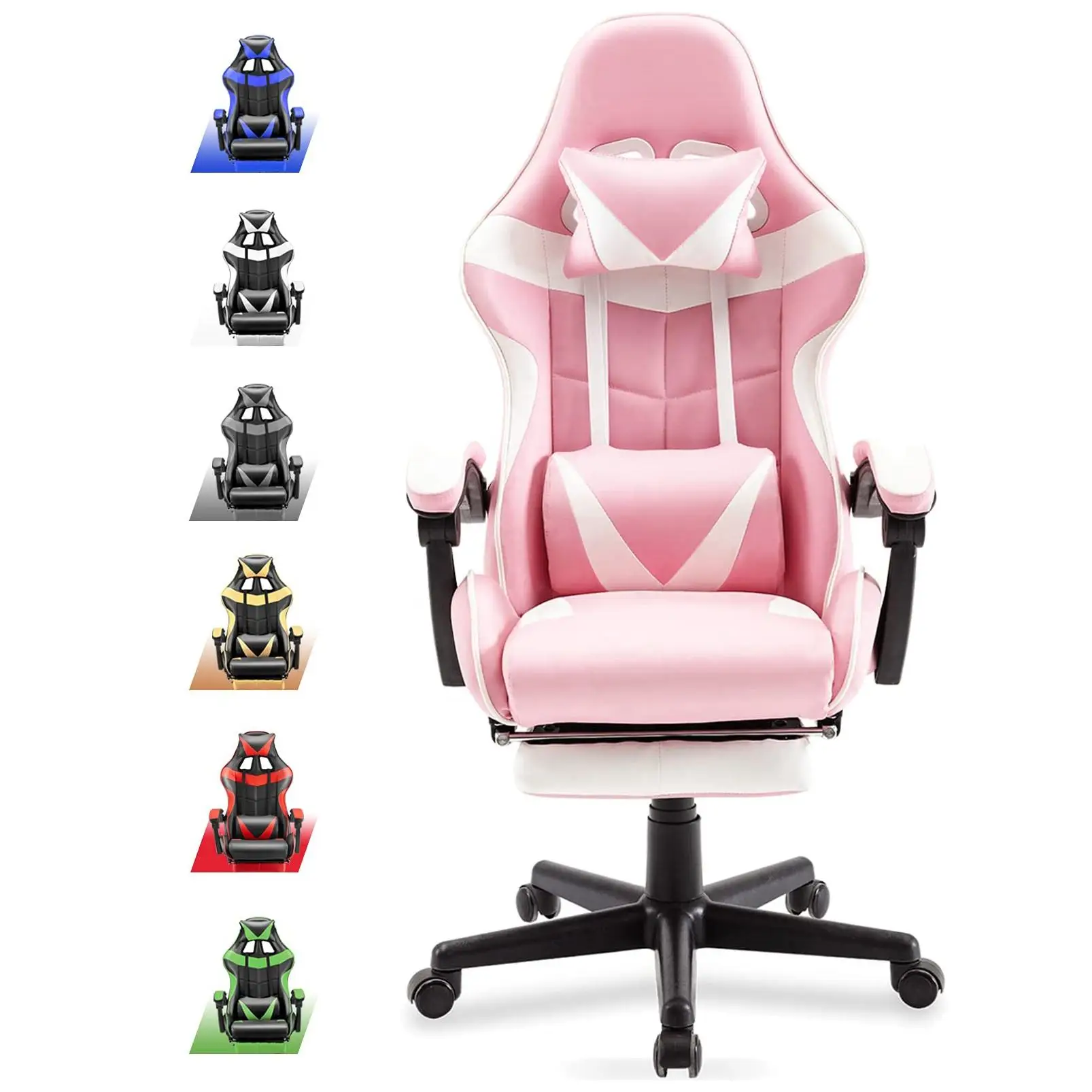 Customize Embroidery Logo Swivel Leather Cheapest Pink Chaise Gaming