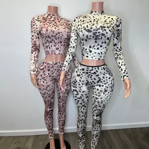 Huili Manufacturer Oem High Quality Leopard Print Two Piece Gym Activewear Clothing Legging Custom Pajamas Loungewear Women Sets