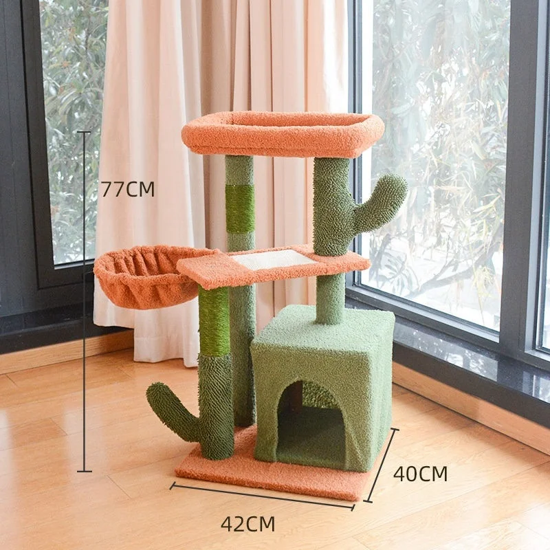 Kinghon Modern Cactus Cat Tree House Cat Tower for Indoor Cats Multi Level Condo Scratching Post Mat Pet Furniture