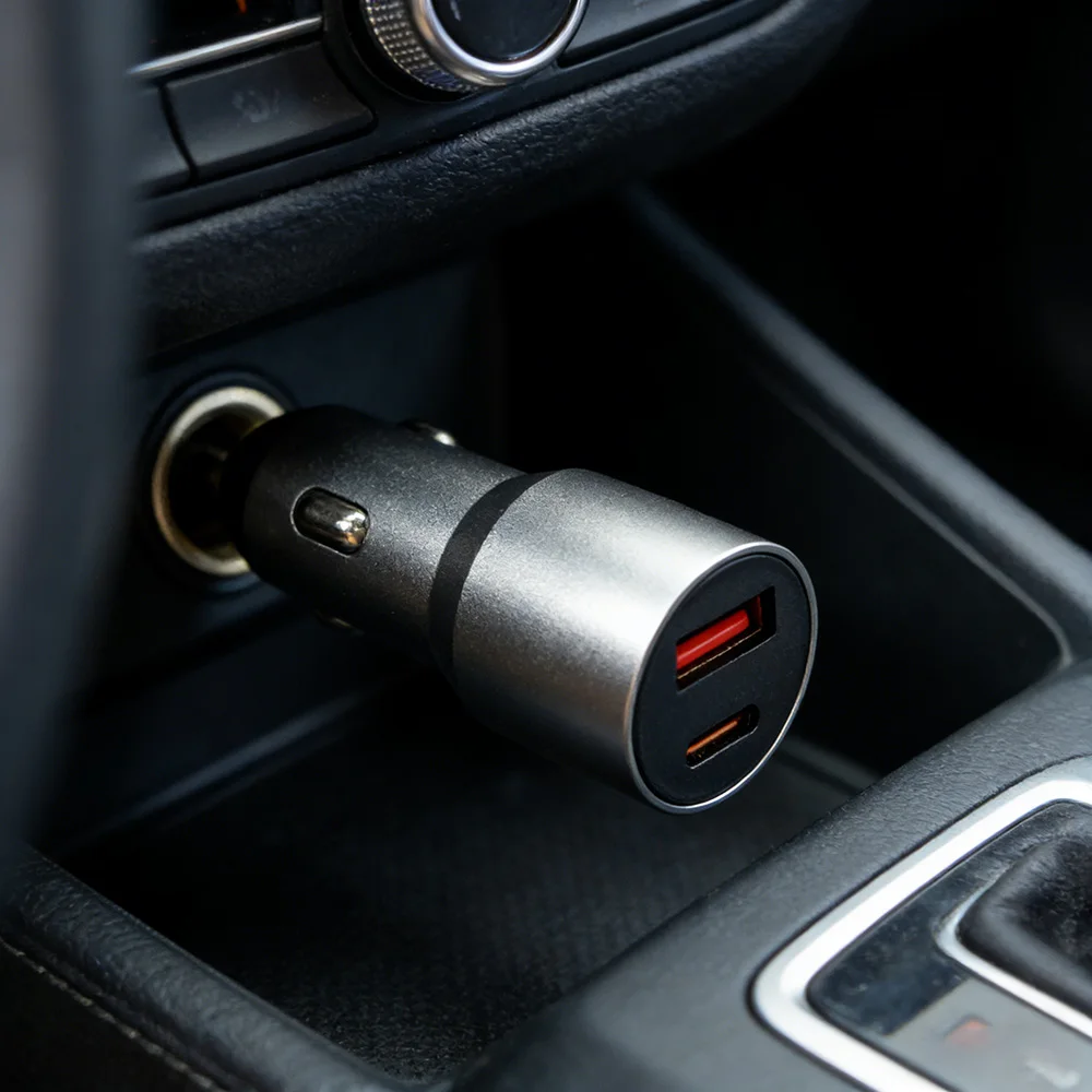 Universal PD 3.0 QC3.0 Aluminum Alloy Car Charger USB-C + USB-A Dual Fast Charging For Mobile Smart Watch Earphone & Camera_voghion.com