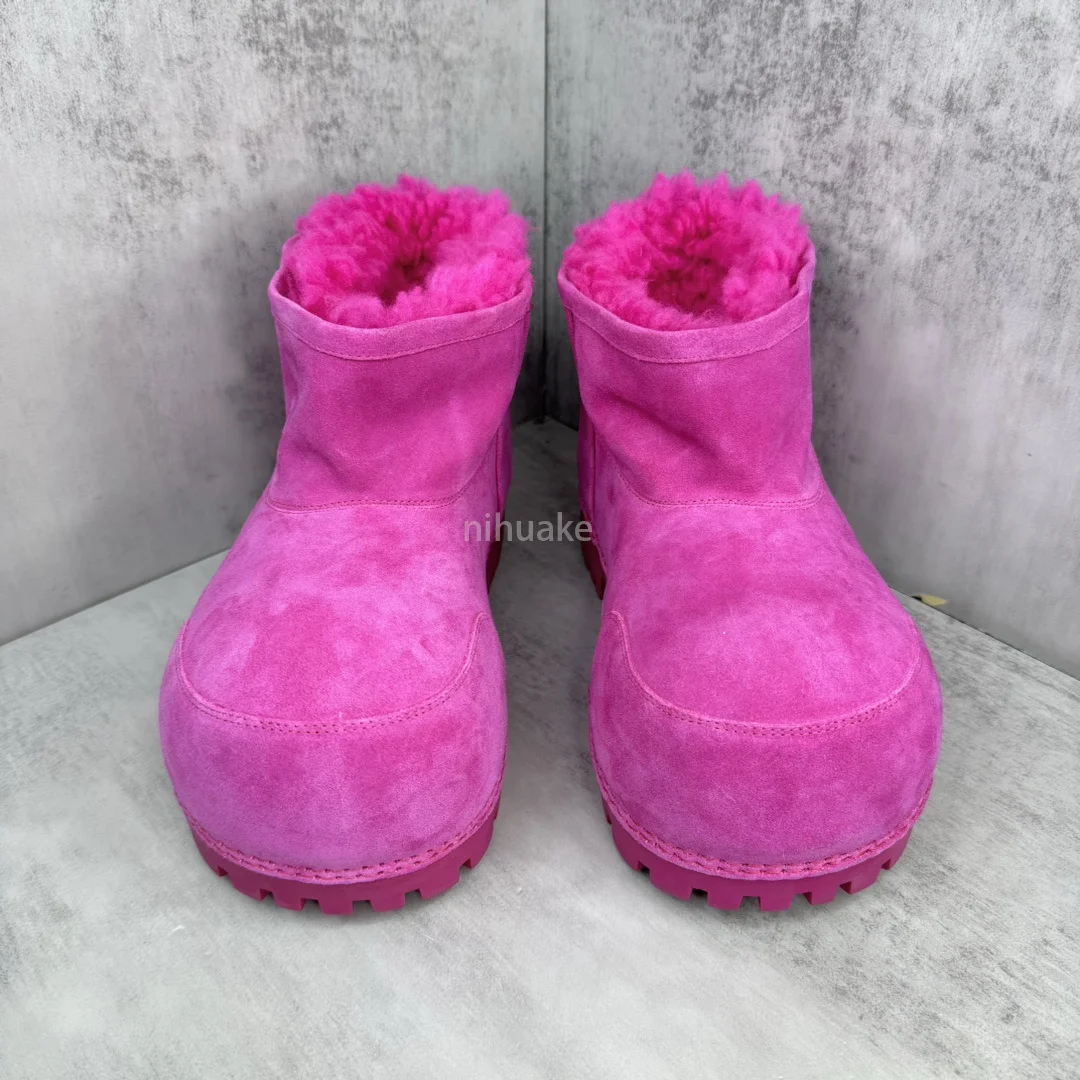 Designer Brand Women Snow Boot Thick Soles Large Size Women's Pink Alaska Low Shearling-lined Suede Boots
