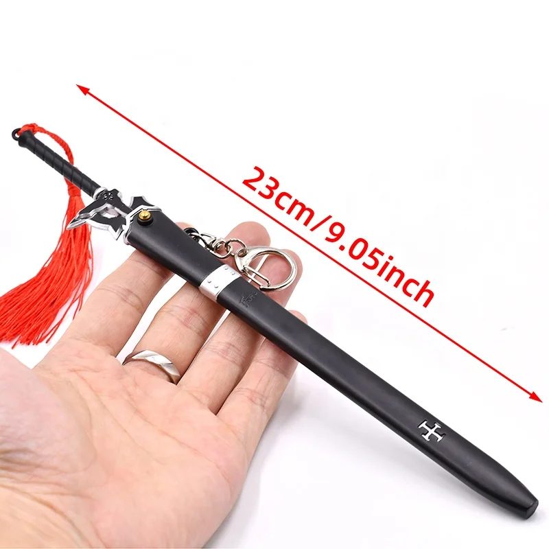 22cm Anime Sword Keychains Mini Japanese Sword Katana Key Chain SAO Elucidators Tiny Sword Model with Ejection Sheath