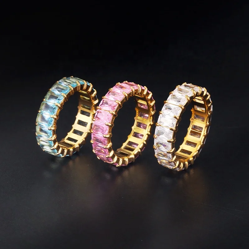 Fashion Stainless Steel Jewelry 18K Gold Plated Iced Out Colorful Cubic ...