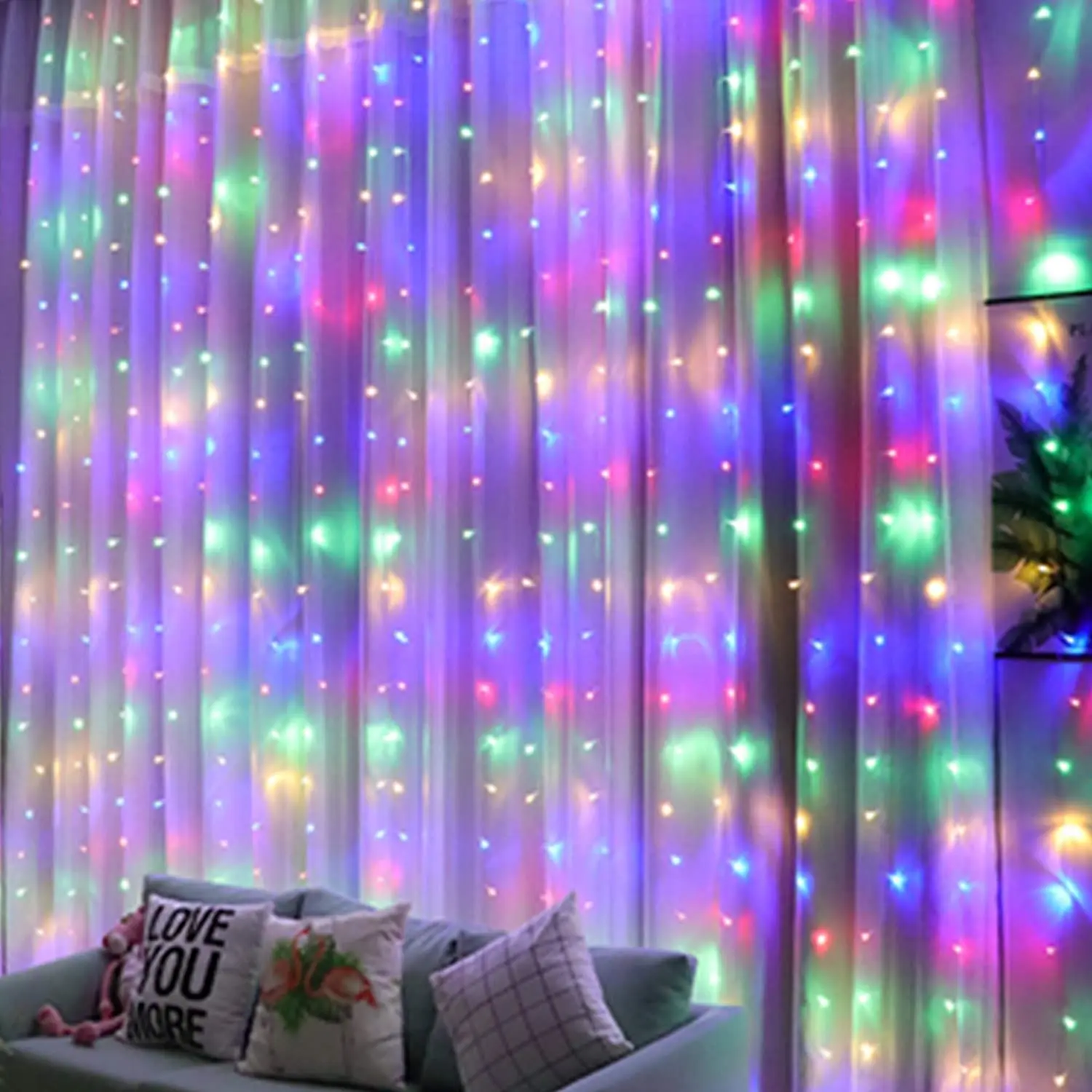 Window Curtain Lights String 300 Led 8 Lighting Modes Fairy Copper