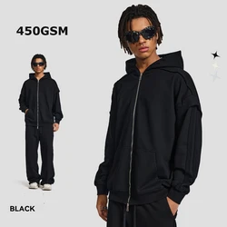 Double Zip up Boxy Hoodie - 450gsm French Terry Pullover
