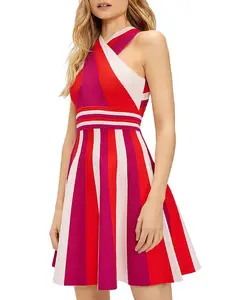 New Style Summer a Line Vestidos Stripe Mixed Color Trendy Casual Dresses