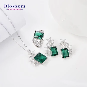 Blossom CS Wholesale Custom Square Emerald Series Bridal Jewelry Sets 925 Silver AAA Zircon For Women Set