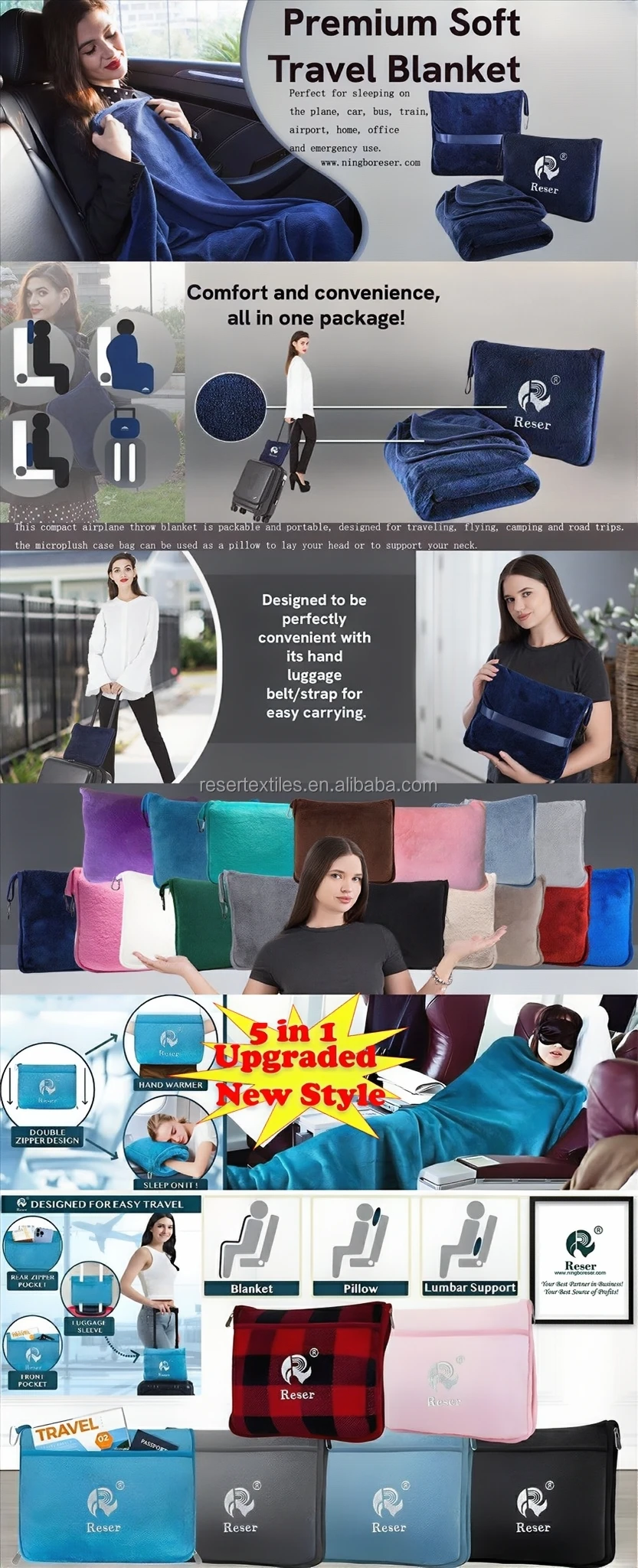 Travel Blanket Pillow Airplane Compact Packable 100% Polyester Eco-Friendly Four Seasons Flight Essentials Car Travelers Gifts