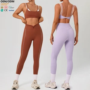 XW-YW584+KW451 Top Selling High Waist Push up Butt Lifting Gym Clothing Leggings Sports Bra 2 Piece Workout Yoga Wear Set