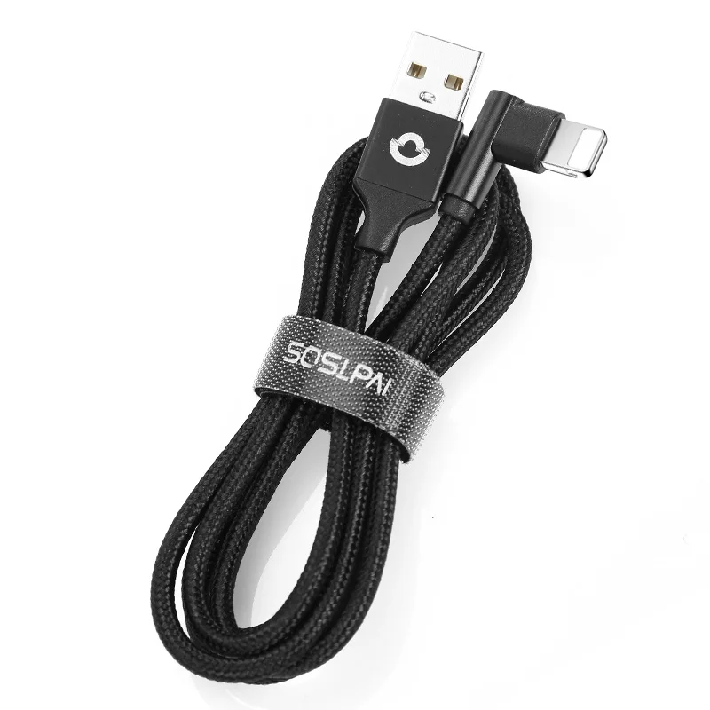 SOSLPAI 2019 дешевый usb Дата-кабель 90 градусов дизайн нейлоновый провод для iphone usb-кабель зарядное устройство
