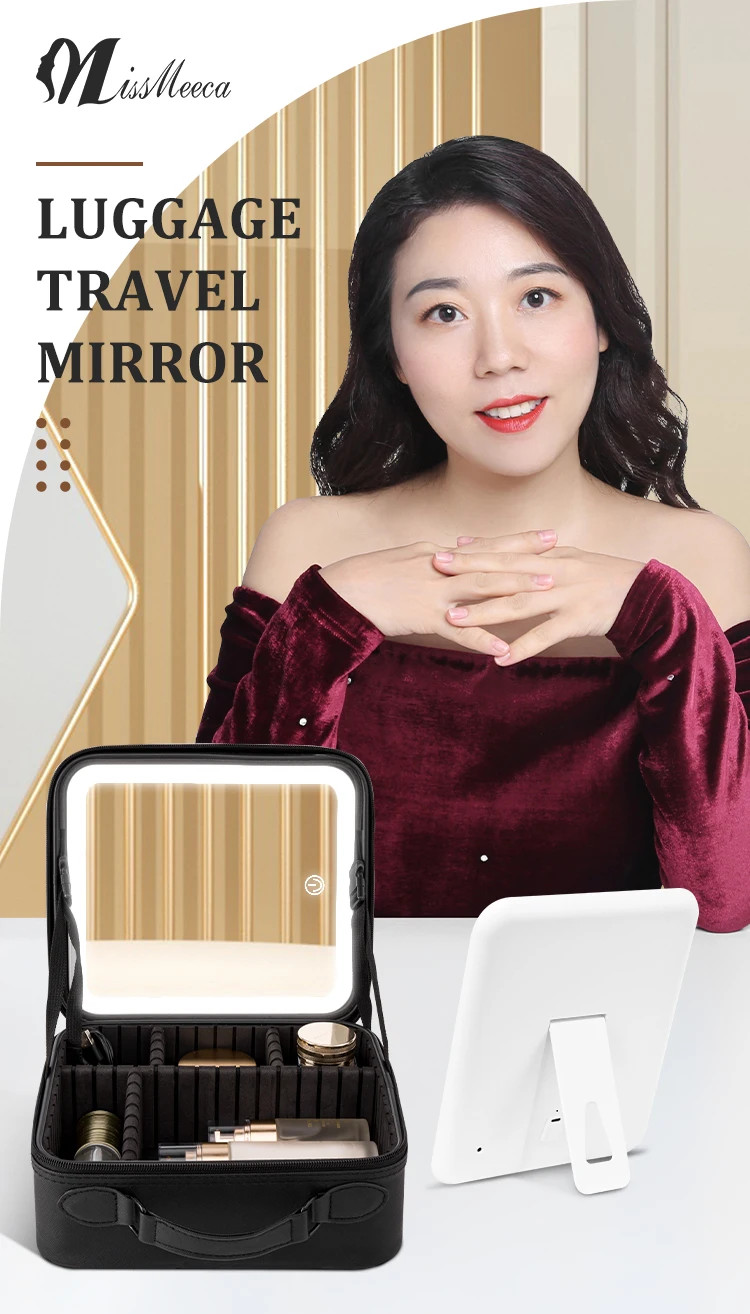 Wholesale Custom Professional Makeup Bag With Led Mirror Set Travel Pu