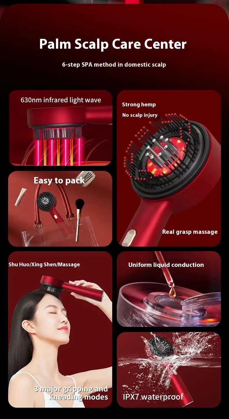 Vibration Massage Heating 3 in 1 Multi Functional Red Light Portable Hair Oil Applicator Electric Head Scalp Massage Comb Brush