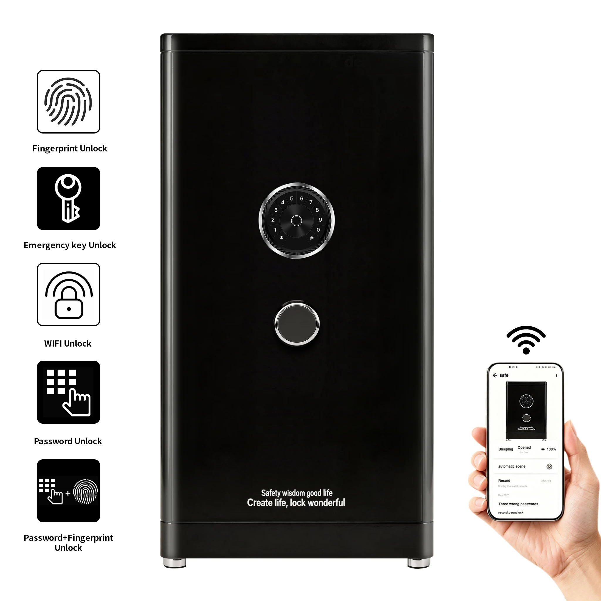 F1-1000 CEQSAFE Face Recognition Biometrics WiFi Smart Electronic TUYA APP WIFI Safe Box for House Hotel Home
